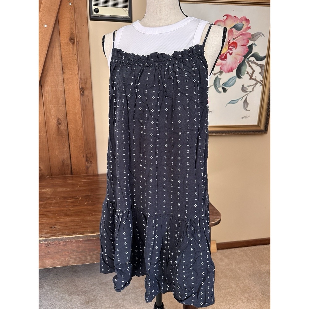 H&M Dress Size 6 Small/Medium Black White Print Sleeveless Babydoll Stretch Soft